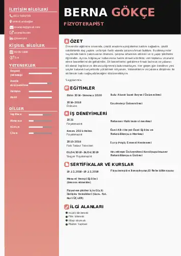 Fizyoterapist Cv Örnekleri cv indir